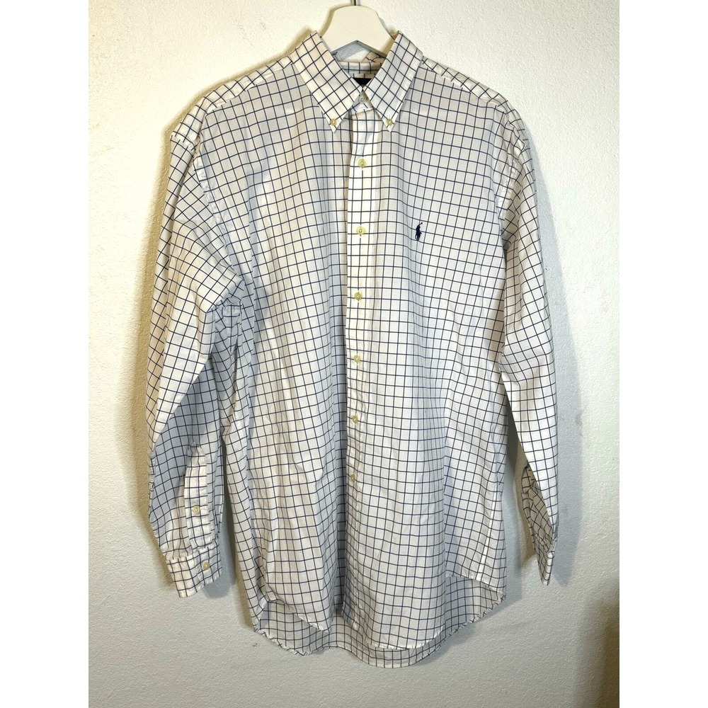 Ralph Lauren Golf Button‎ Down Shirt Mens Medium White Navy Blue Tilden Vintage